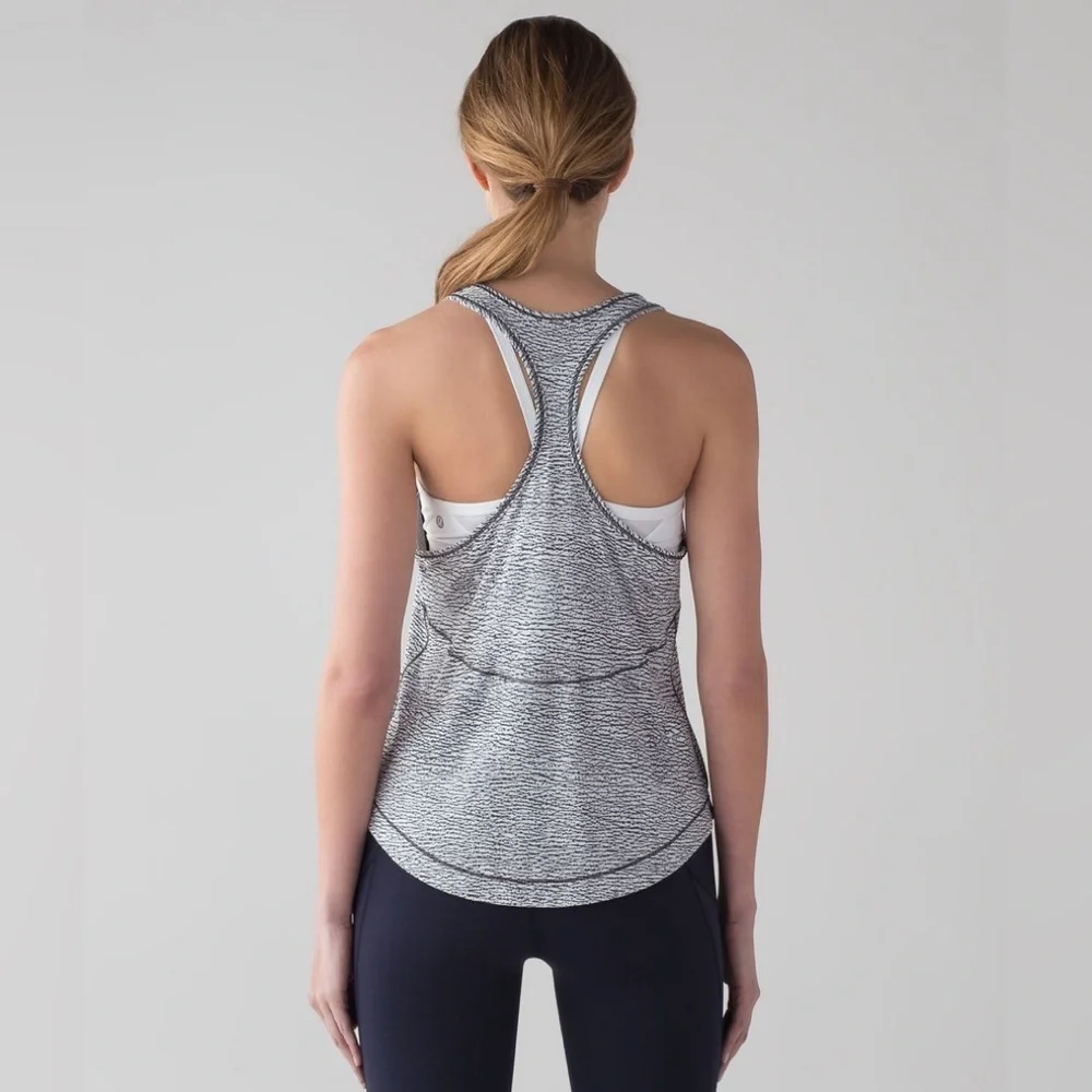Lululemon Long Distance Tank Sheer Luon Pebble Jacquard V1 White Black